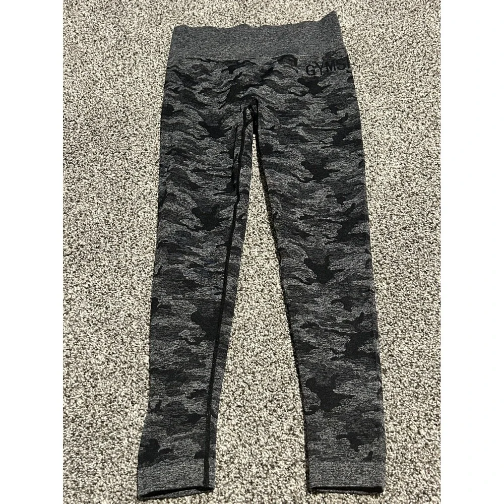 E11 Gymshark Camo Seamless Leggings‎ Women's Medium Gray Black Athletic Workout - Picture 2 of 5